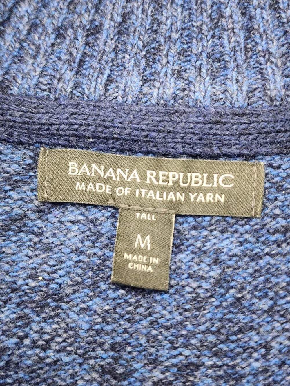 Banana Republic Marled Waffle Knit Wool Blend Mock Neck Sweater Medium Tall Blue